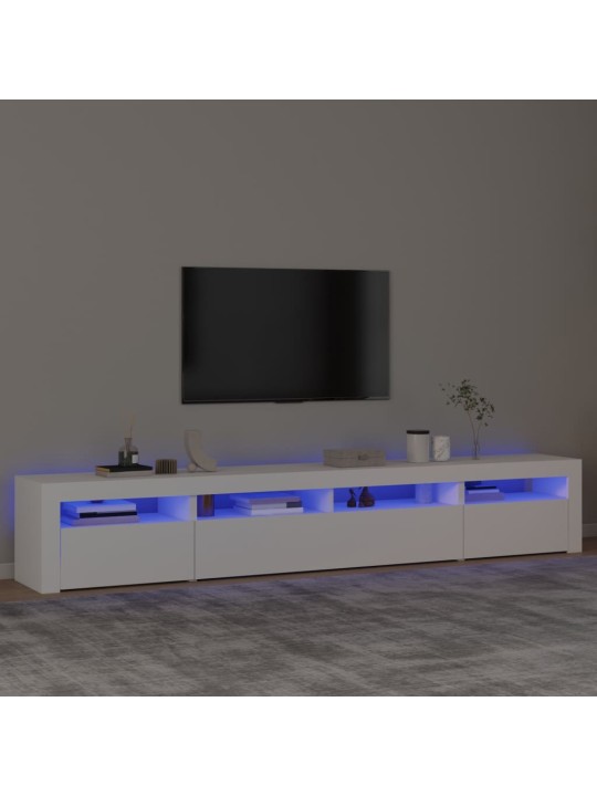 Tv galdiņš ar led apgaismojumu, balts, 240x35x40 cm