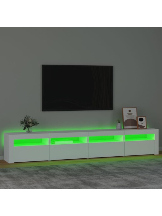 Tv galdiņš ar led apgaismojumu, balts, 240x35x40 cm