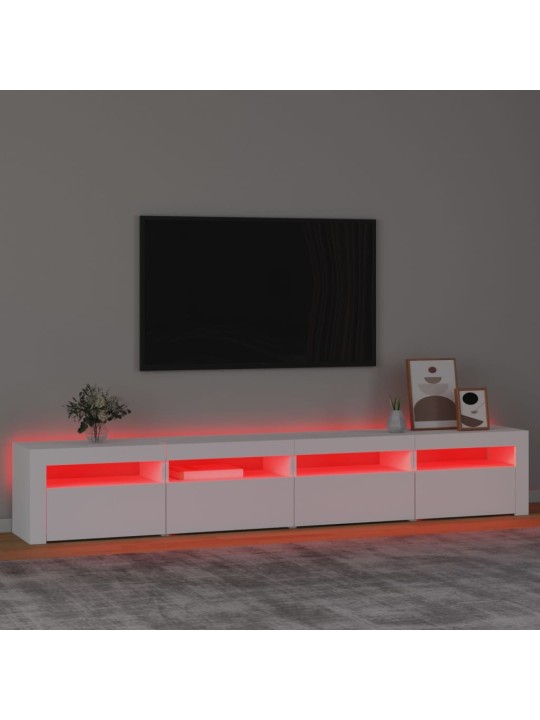 Tv galdiņš ar led apgaismojumu, balts, 240x35x40 cm