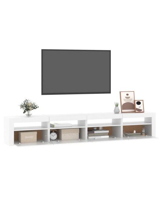 Tv galdiņš ar led apgaismojumu, balts, 240x35x40 cm