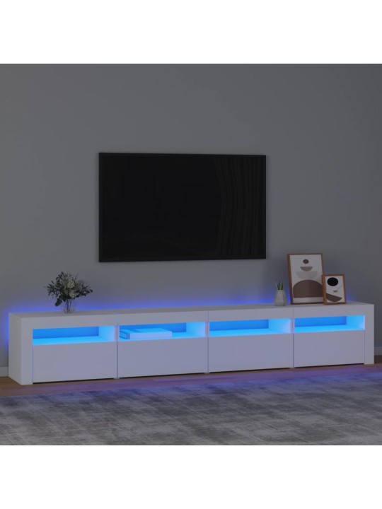 Tv galdiņš ar led apgaismojumu, balts, 240x35x40 cm