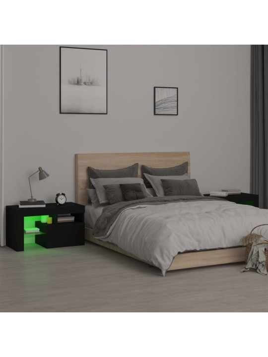 Naktsskapīši ar led, 2 gab., melni, 70x36,5x40 cm