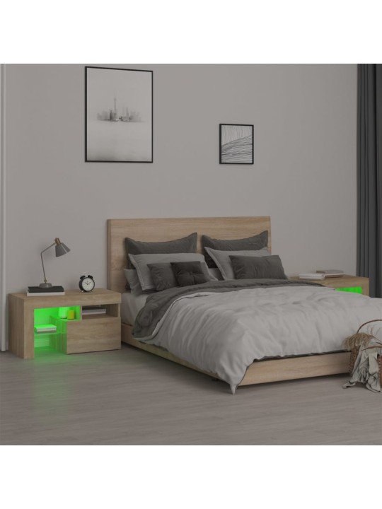 Naktsskapīši ar led lampiņām, 2 gb., ozola krāsa, 70x36,5x40 cm