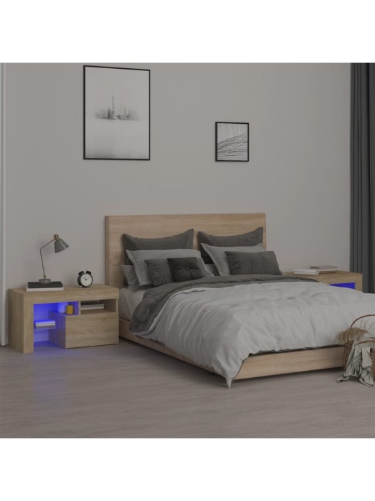 Naktsskapīši ar led lampiņām, 2 gb., ozola krāsa, 70x36,5x40 cm