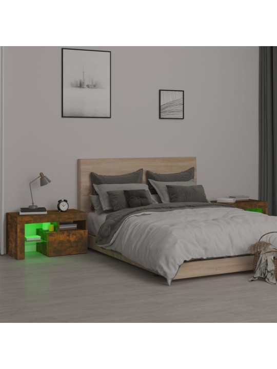 Naktsskapīši ar led lampiņām, 2 gb., ozola krāsa, 70x36,5x40 cm