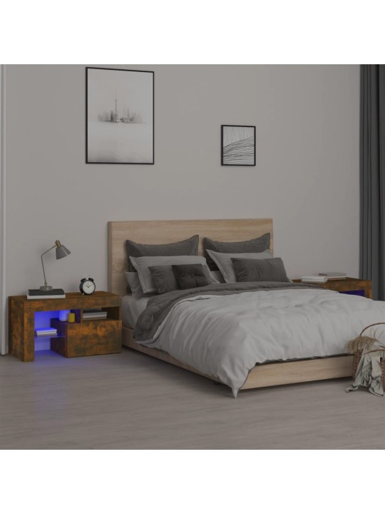 Naktsskapīši ar led lampiņām, 2 gb., ozola krāsa, 70x36,5x40 cm