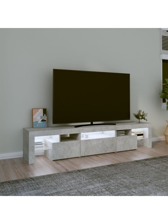 Tv skapītis ar led apgaismojumu, betona pelēks, 200x36,5x40 cm