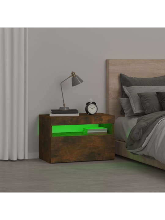 Naktsskapītis ar led lampiņām, ozolkoka krāsa, 60x35x40 cm
