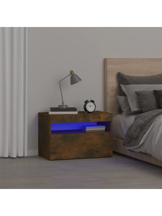 Naktsskapītis ar led lampiņām, ozolkoka krāsa, 60x35x40 cm