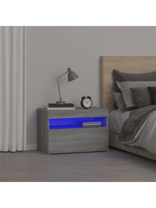 Naktsskapītis ar led, pelēka ozolkoka krāsa, 60x35x40 cm