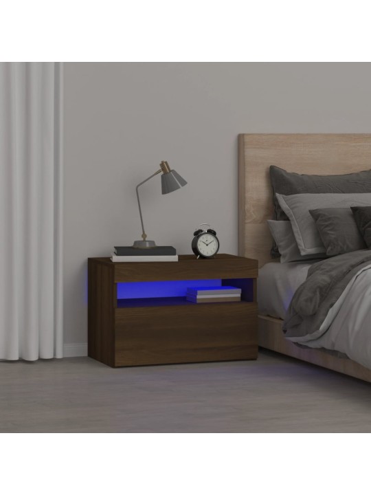 Naktsskapītis ar led lampiņām, ozolkoka krāsa, 60x35x40 cm