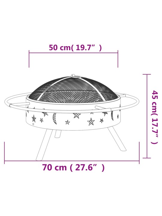 Ugunskura trauks ar kruķi, 70 cm, xxl izmērs, tērauds