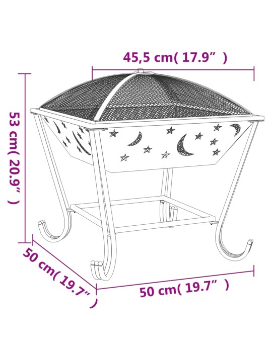Ugunskura trauks ar kruķi, 50 cm, xxl izmērs, tērauds