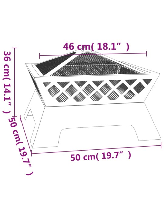 Ugunskura trauks ar kruķi, 50 cm, xxl izmērs, tērauds
