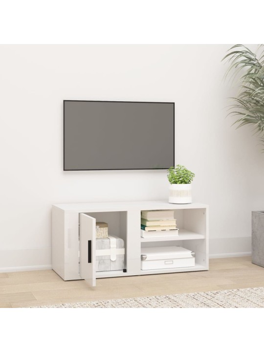 Tv skapītis, spīdīgi balta, 80x31,5x36 cm, inženierijas koks