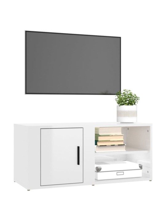 Tv skapītis, spīdīgi balta, 80x31,5x36 cm, inženierijas koks