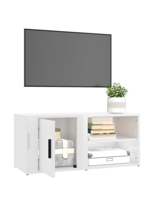 Tv skapītis, spīdīgi balta, 80x31,5x36 cm, inženierijas koks