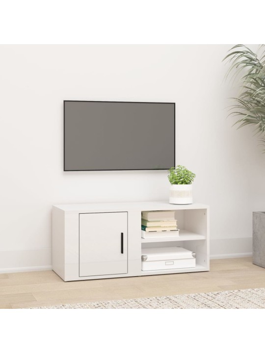 Tv skapītis, spīdīgi balta, 80x31,5x36 cm, inženierijas koks