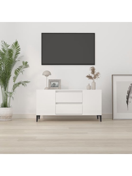 Tv skapītis, spīdīgi balts, 102x44,5x50 cm, inženierijas koks