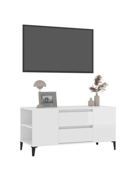 Tv skapītis, spīdīgi balts, 102x44,5x50 cm, inženierijas koks