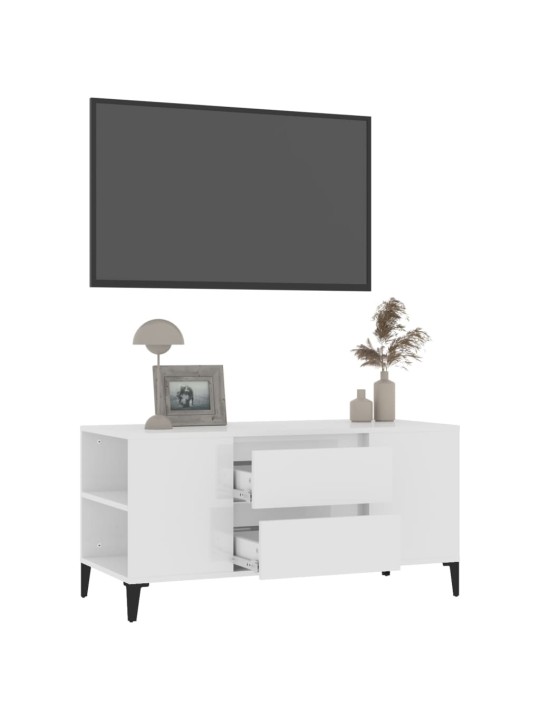 Tv skapītis, spīdīgi balts, 102x44,5x50 cm, inženierijas koks