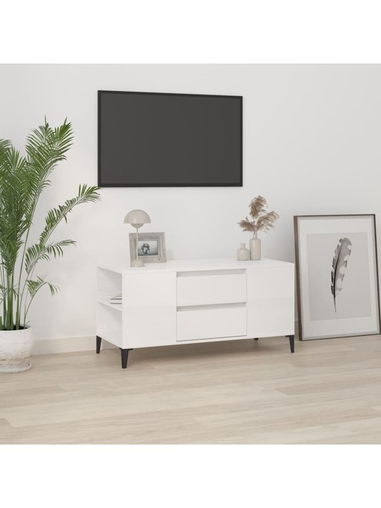 Tv skapītis, spīdīgi balts, 102x44,5x50 cm, inženierijas koks