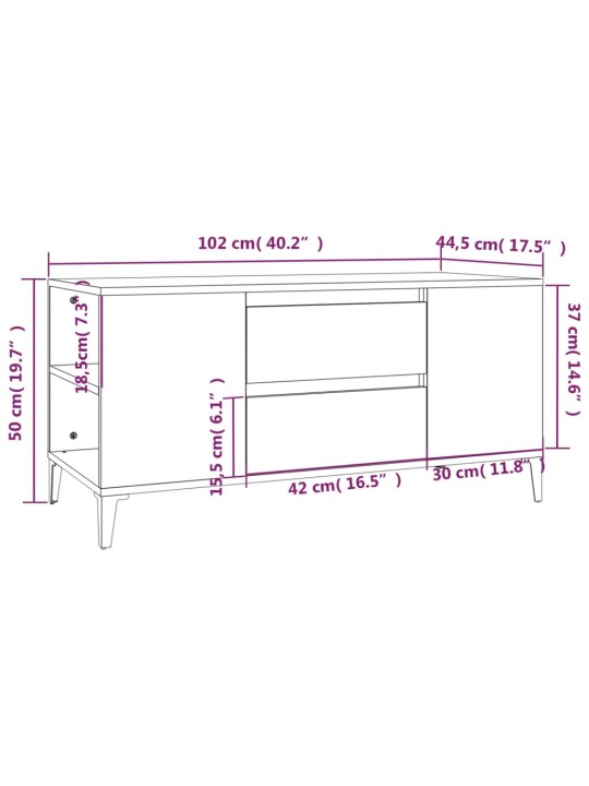 Tv skapītis, pelēka ozolkoka, 102x44,5x50 cm, inženierijas koks