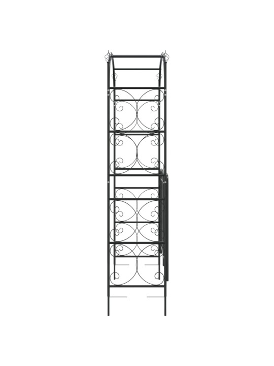 Dārza arka ar vārtiem, melna, 108x45x235 cm, tērauds