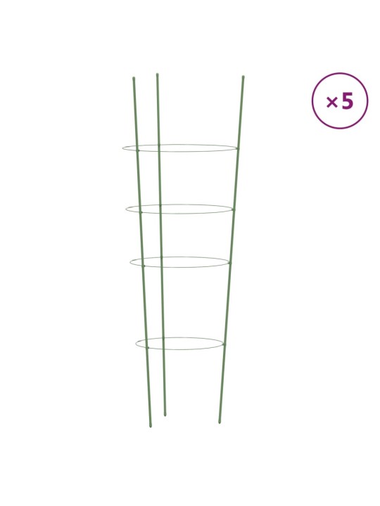 Dārza augu mietiņi ar 4 gredzeniem, 5 gb., zaļi, 90 cm, tērauds