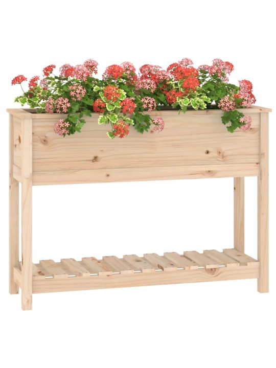 Puķu kaste ar plauktu, pelēka, 111,5x34,5x81, priedes masīvkoks