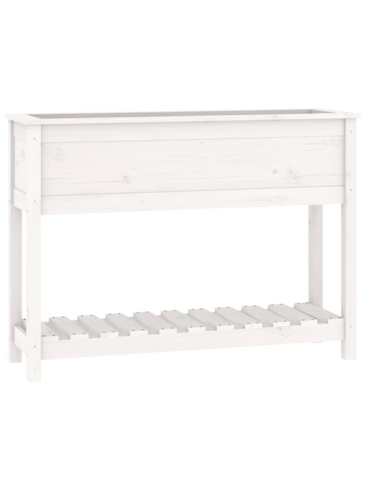 Puķu kaste ar plauktu, balta, 111,5x34,5x81 cm, priedes koks