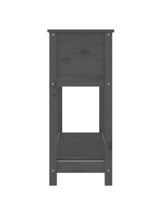 Puķu kaste ar plauktu, pelēka, 111,5x34,5x81, priedes masīvkoks