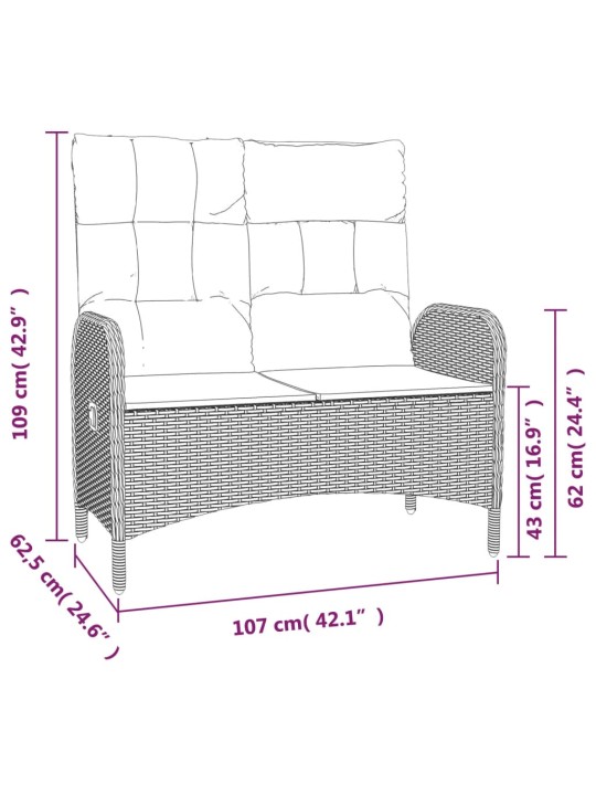 Atgāžams dārza sols ar matračiem, 107 cm, melna pe rotangpalma