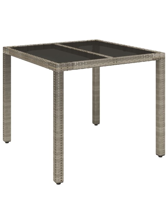 Dārza galds ar stikla virsmu, 90x90x75cm, pelēka PE rotangpalma
