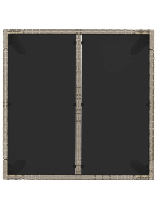 Dārza galds ar stikla virsmu, 90x90x75cm, pelēka PE rotangpalma