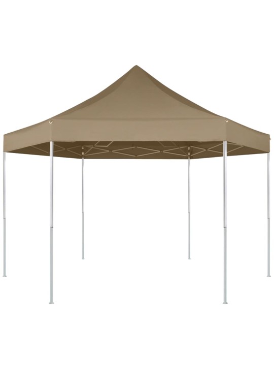 Sešstūra telts, saliekama, 3,6x3,1 m, pelēkbrūna, 220 g/m²