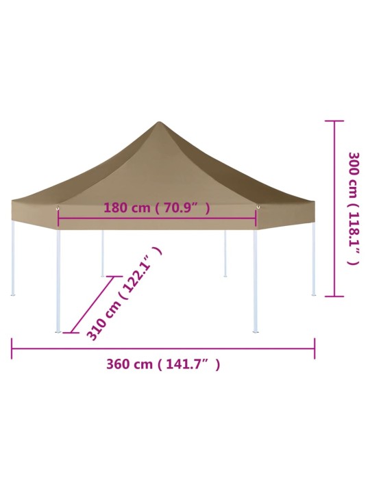 Sešstūra telts, saliekama, 3,6x3,1 m, pelēkbrūna, 220 g/m²
