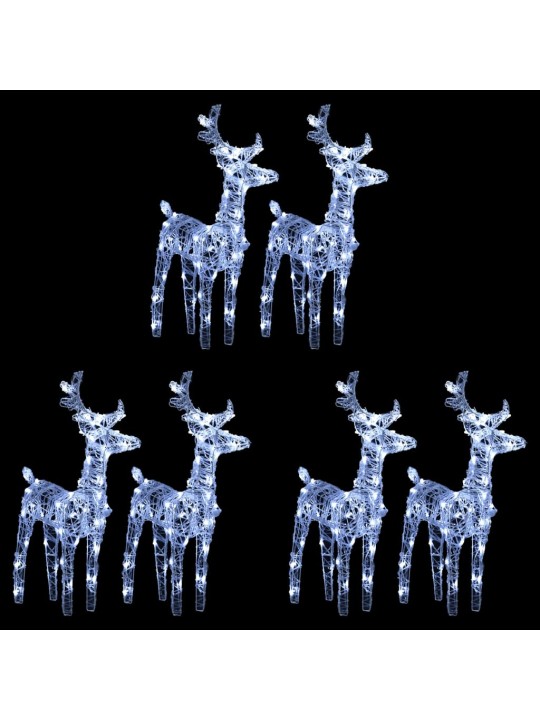 Ziemassvētku ziemeļbrieži, 6 gab., 240 vēsi baltas LED, akrils