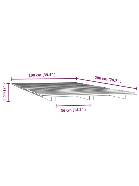 Gultas rāmis, melns, 100x200 cm, priedes masīvkoks