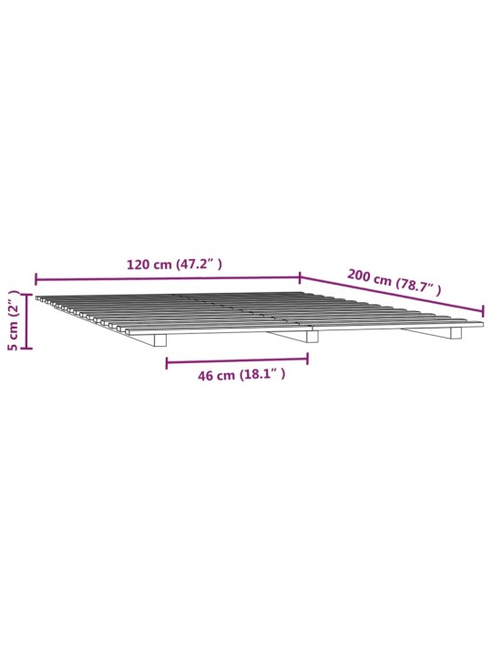 Gultas rāmis, pelēks, 120x200 cm, priedes masīvkoks