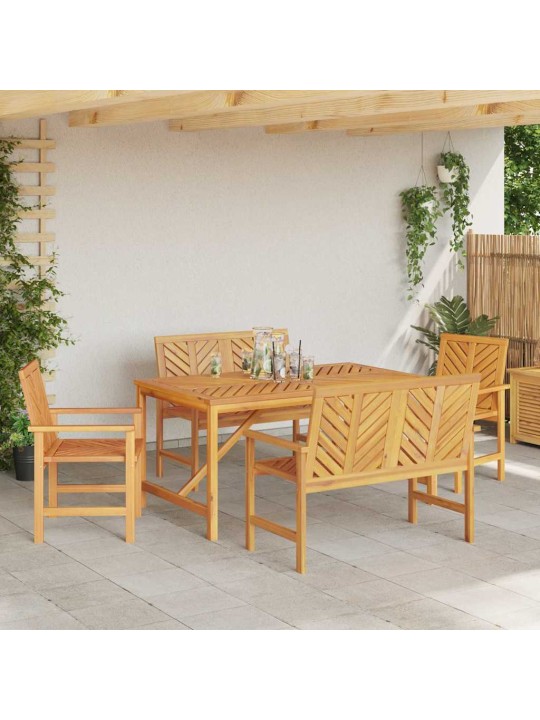 Dārza ēdamgalds 5 pcs brūna 150 x 90 x 74 cm akācijas masīvkoks