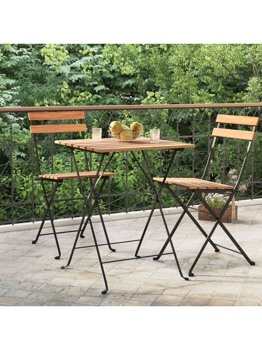 Saliekams bistro galds, 55x54x71 cm, masīvs tīkkoks, tērauds