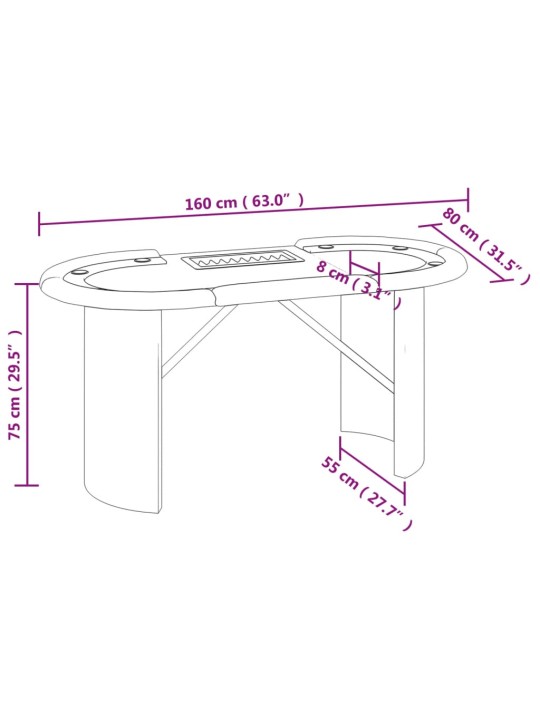 Pokera galds ar žetonu trauku, 10 personām, 160x80x75 cm