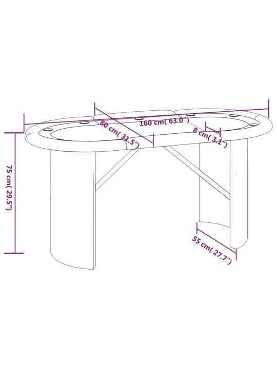 Pokera galds 10 personām, zils, 160x80x75 cm