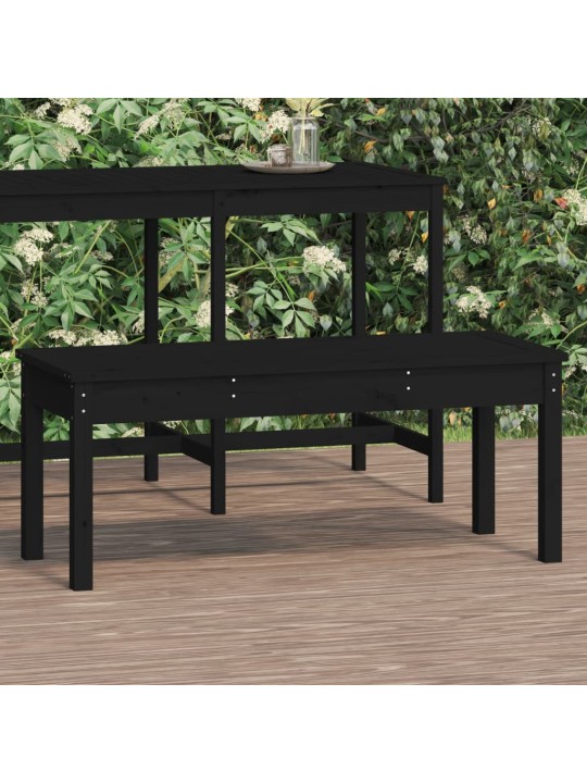 Dārza sols, melns, 109x44x45 cm, priedes masīvkoks