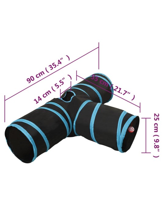 Kaķu tunelis, 3 ejas, melns un zils, 90 cm, poliesters