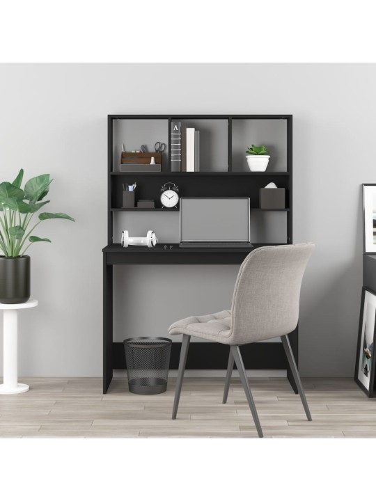 Rakstāmgalds ar plauktiem, melns, 102x45x148 cm, koks