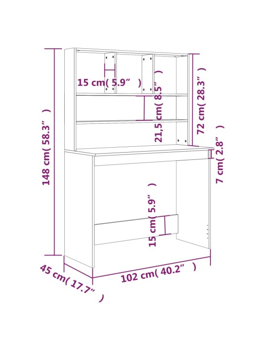 Rakstāmgalds ar plauktiem, melns, 102x45x148 cm, koks