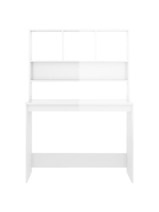 Rakstāmgalds ar plauktiem, spīdīgi balts, 102x45x148 cm