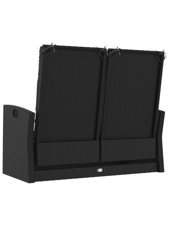 Atgāžams dārza sols ar matračiem, 118 cm, pe rotangpalma, melns